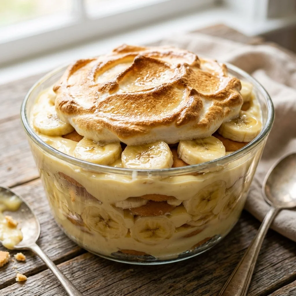 Delicious Southern banana pudding with layers of bananas and vanilla custard