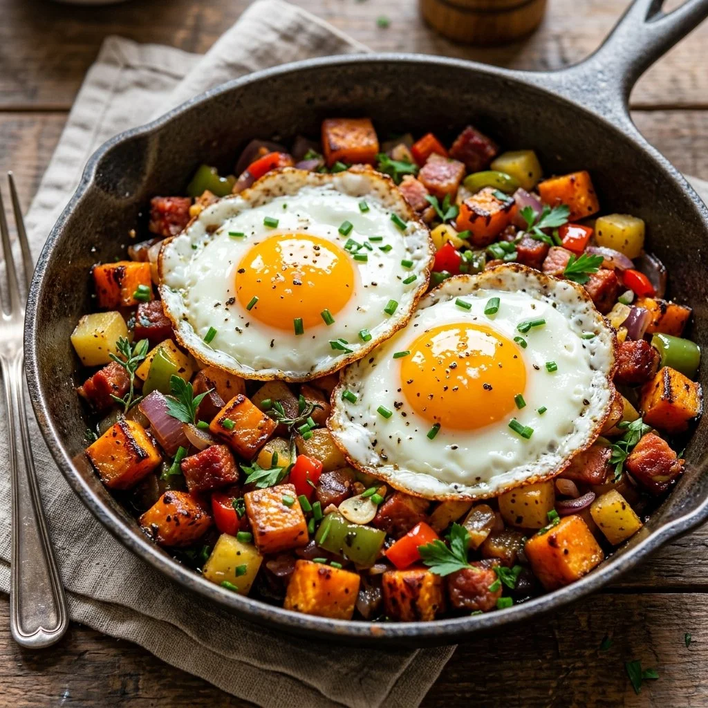 Delicious Sweet Potato Hash served in a bowl with fresh herbs