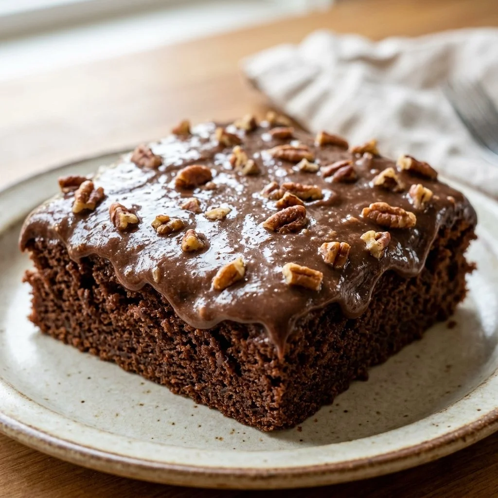 Delicious homemade Texas Sheet Cake with chocolate frosting